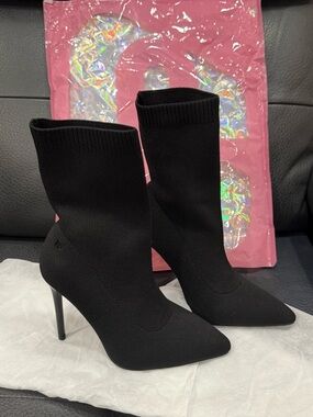 Black Stretch-Knit Pointed Toe Stiletto Sock Boots